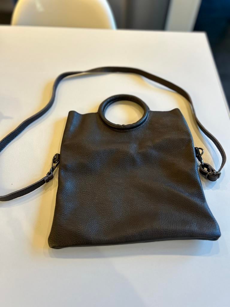 Compacte lederen donkerbruine handtas, Ophalen of Verzenden, Handtas
