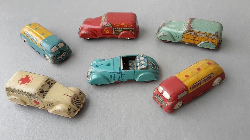 6 blikken auto's, made in Italy, jaren 50, Enlèvement ou Envoi