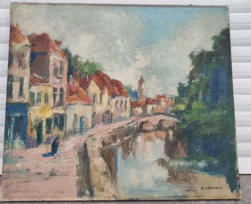 Huile sur toile signe Edmond de meulenaere, Antiquités & Art, Enlèvement ou Envoi, Toile