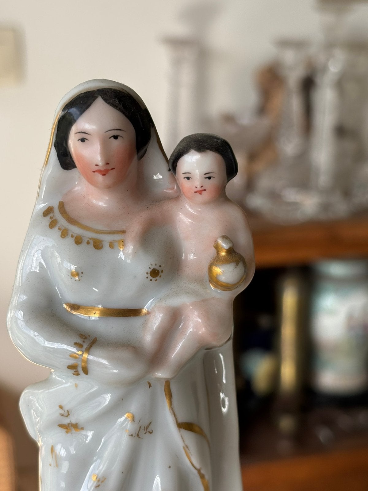 2 19de eeuwse maria beeldjes in brussels porselein., Antiek en Kunst, Ophalen