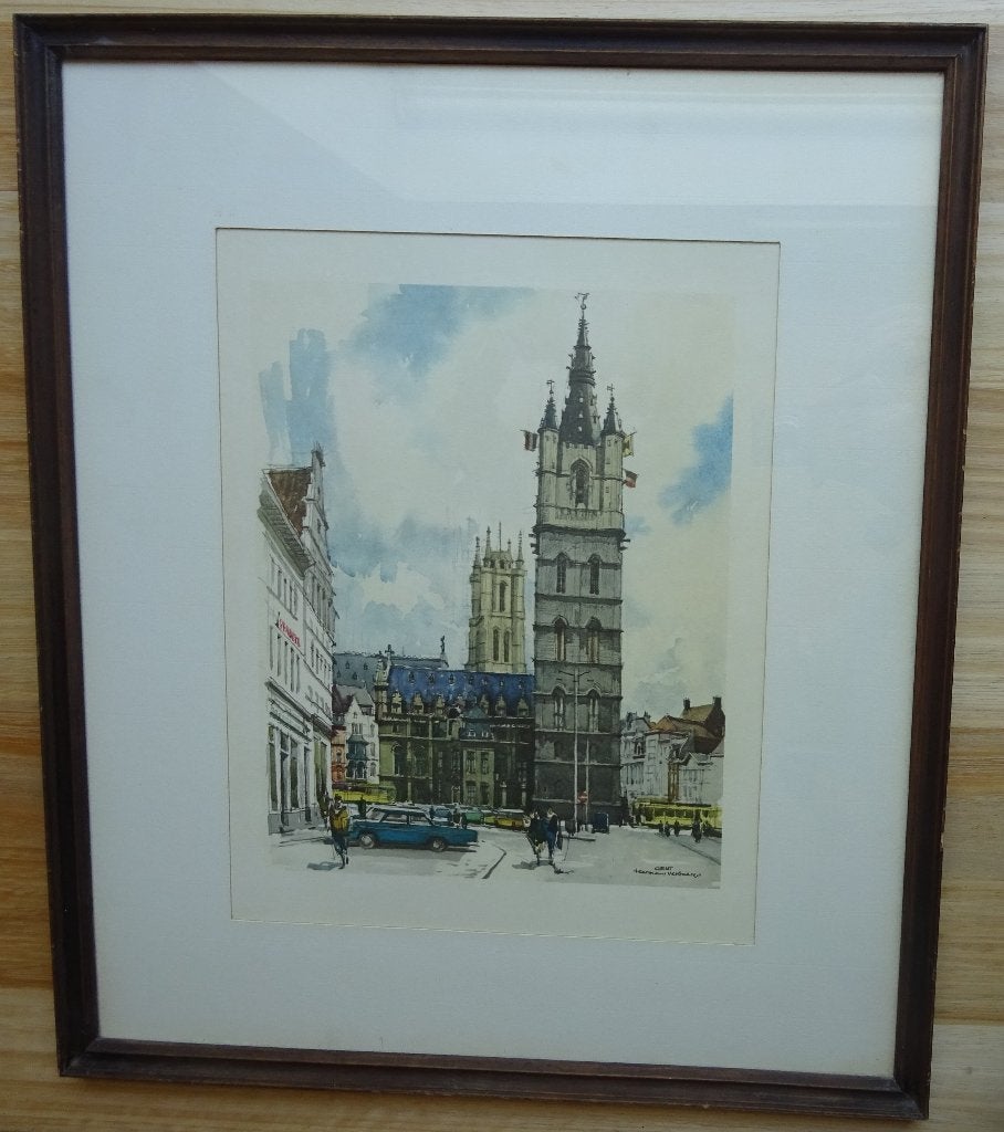 Gent, prent door Herman Verbaere, Ophalen, Ingelijst, 1950 - 1999, Overige technieken