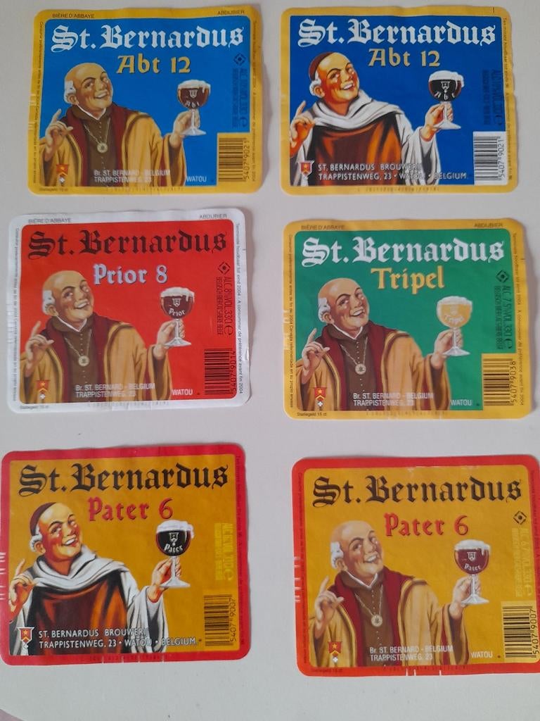 6 verschillende bieretiketten st,bernardus brouwerij, Verzamelen, Biermerken, Ophalen of Verzenden