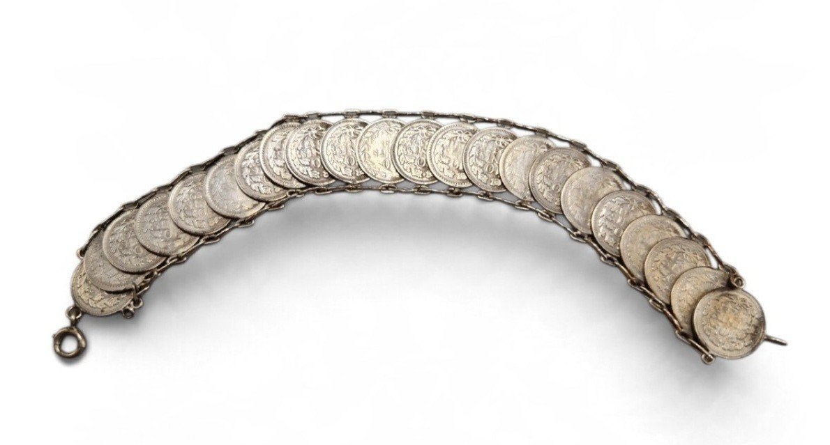 Nederlands WO2 Stil Verzet Zilveren Dubbeltjesarmband 1937, Verzamelen, Verzenden, Overige soorten, Kunstobject