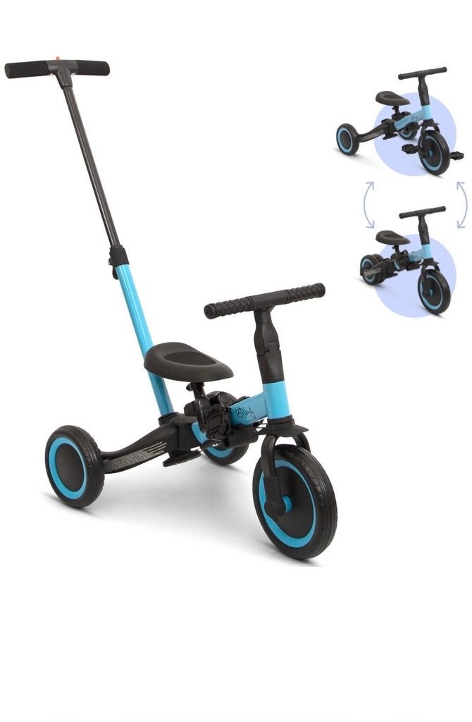 Billy Gio 4 in 1 kinderfiets met duwstang blauw 1,5-5jaar, Vélos & Vélomoteurs, Enlèvement, Comme neuf, Tige de poussée