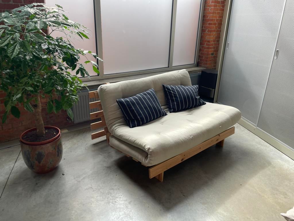 Karup japans futon bed slaapbank ROOTS 140 sofabed, Huis en Inrichting, Ophalen, Gebruikt, Twijfelaar, Beige