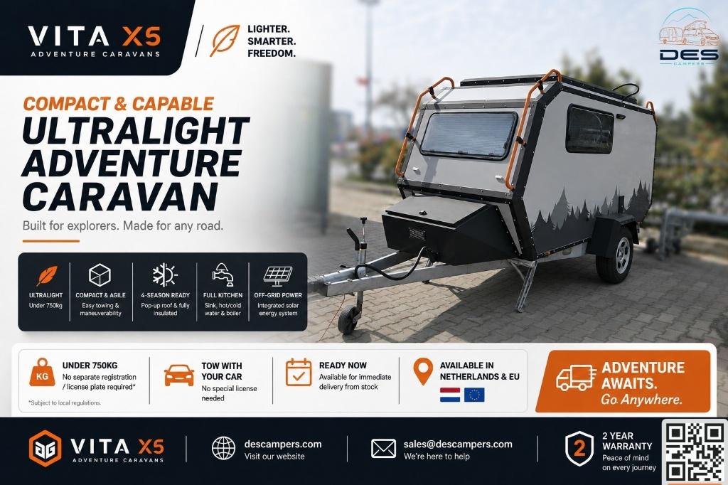 Off-Road Caravan | <750kg | 4-Seiz | Vol Opt| VCAMP VITAXS, Caravans en Kamperen, Overige merken, Standaardzit, Tot en met 2, Bedrijf