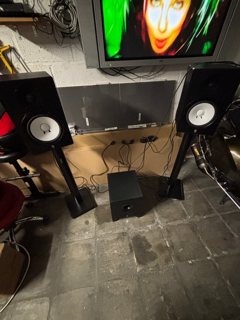 Set Yamaha HS80M Studio speakers met HS10W Subwoofer+kabels+, Speakerset, Yamaha, AUX-ingang, Zo goed als nieuw
