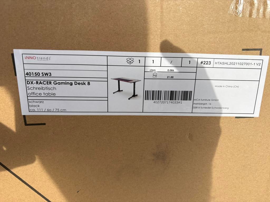 DX-Racer Gaming Desk 8 – Zwart/Wit Bureau 111x60x75 cm, Enlèvement ou Envoi, Neuf