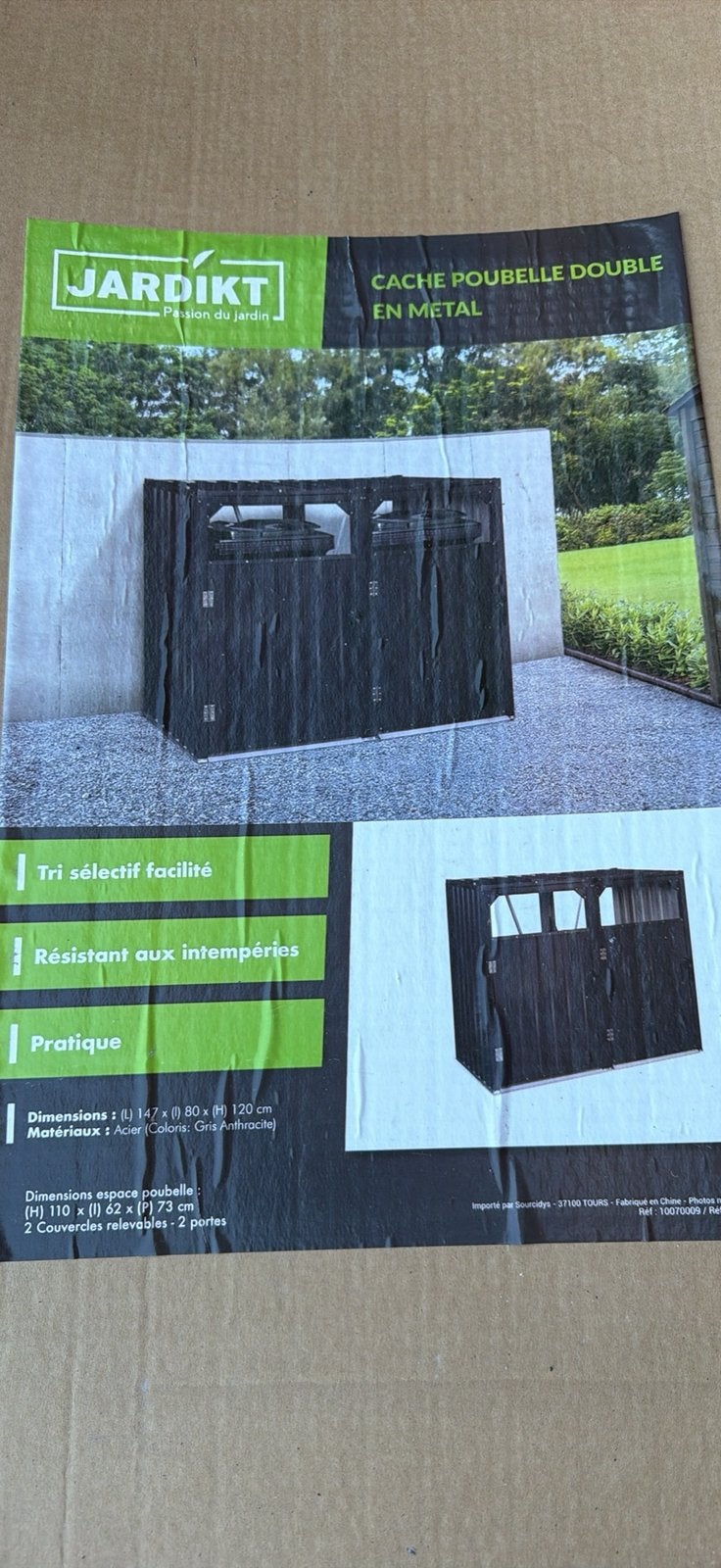 Cache poubelle double en métal JARDIKT - Gris Anthracite, Enlèvement ou Envoi, Comme neuf, Métal