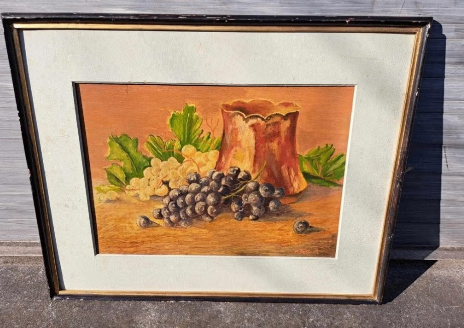 huile sur panneau nature morte signe alfred bastien, Antiquités & Art, Enlèvement ou Envoi, Nature morte, Panneau