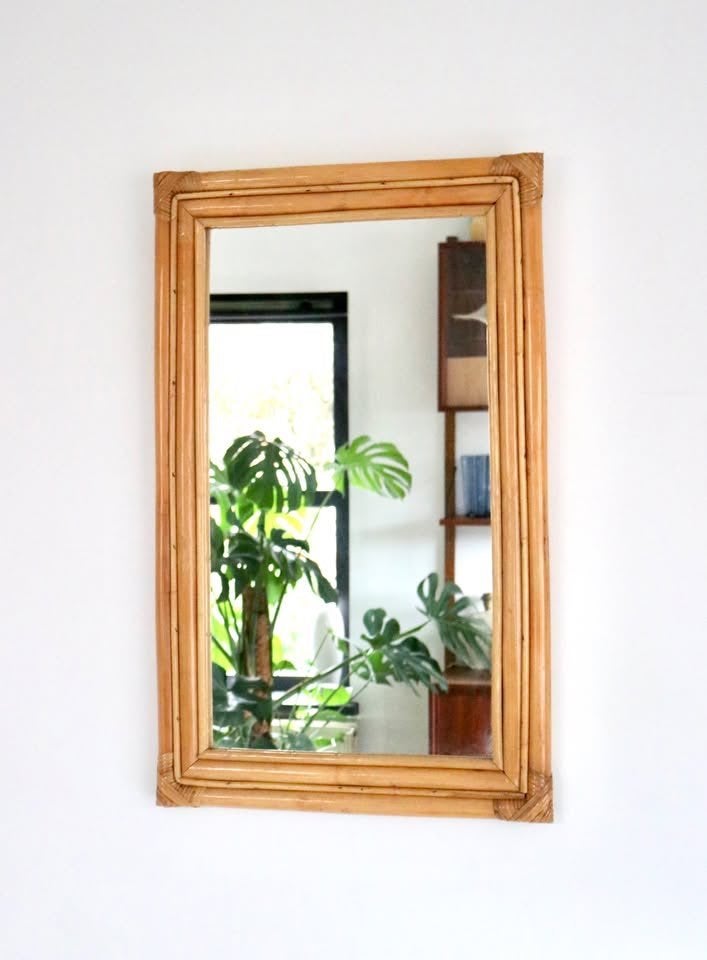 Large French 1970s bamboo framed mirror - Vintage spiegel, Ophalen
