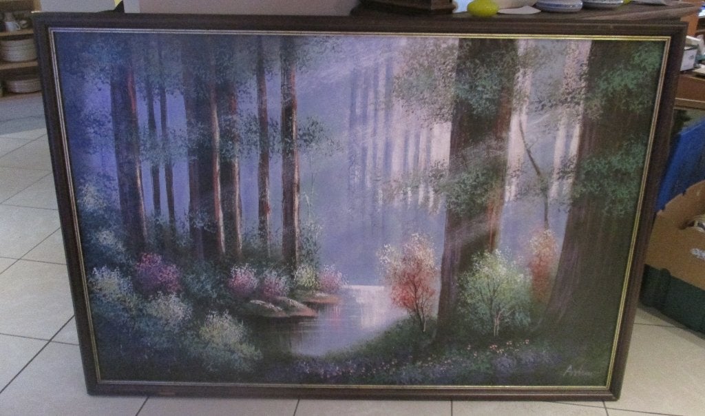 Œuvre magnifiquement peinte « Matin dans la forêt » - Andreu, Enlèvement, Signé, Paysage, Toile