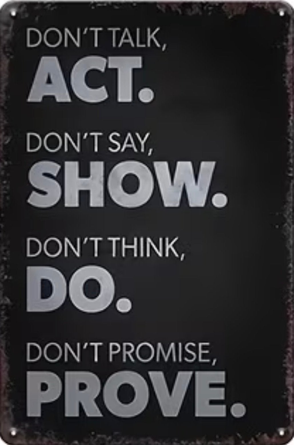 Panneau en métal disant « Don't talk act » - Vintage Mancave, Neuf, Avec possibilité de suspension, 30 cm, Panneau de texte