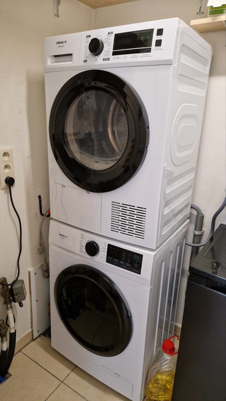 Wasmachine en droger Friac te koop! Wit met zwart, Electroménager, Sèche-linge, 85 à 90 cm, Enlèvement, Utilisé, Autres types