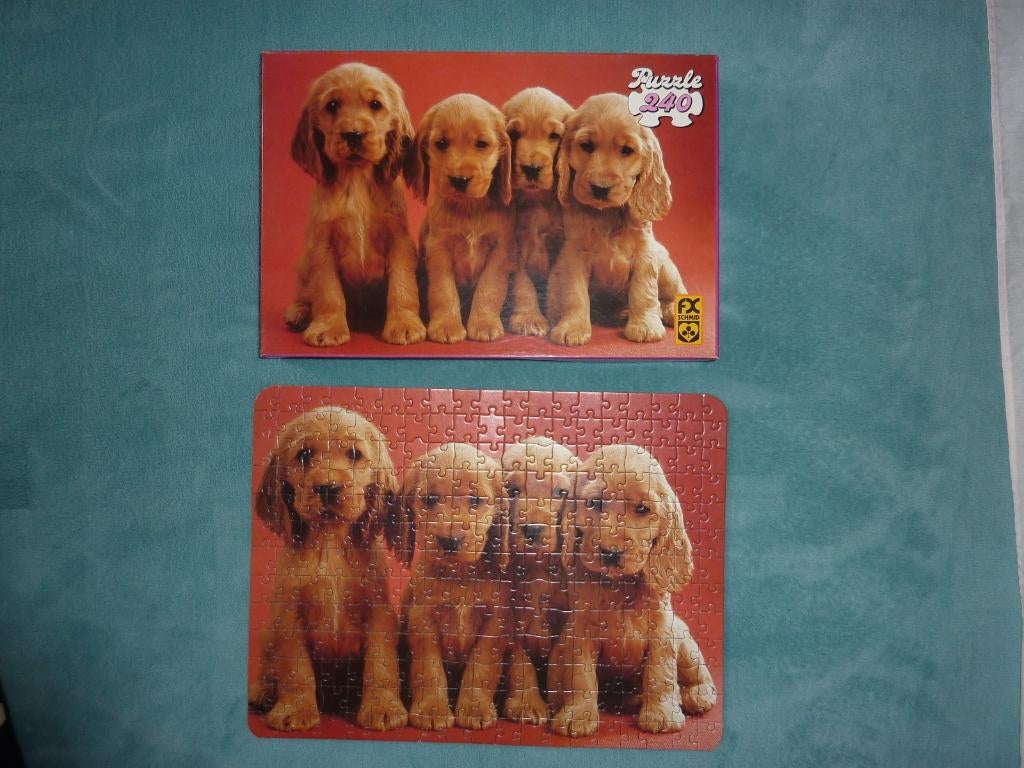 Puzzle Vintage "Jeunes Pointers" (240 pièces) 39cm x 29,5cm, Enlèvement, Moins de 500 pièces, Comme neuf, Puzzle