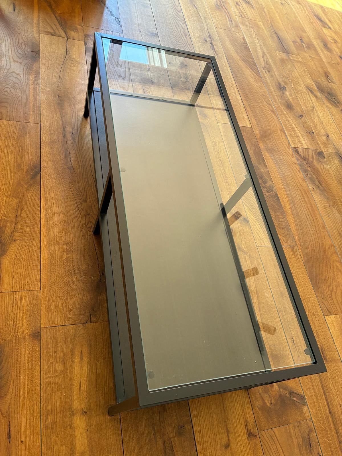 TV meubel / bijzettafel - staal en glas, Ophalen, Minder dan 50 cm, 50 tot 100 cm, Modern