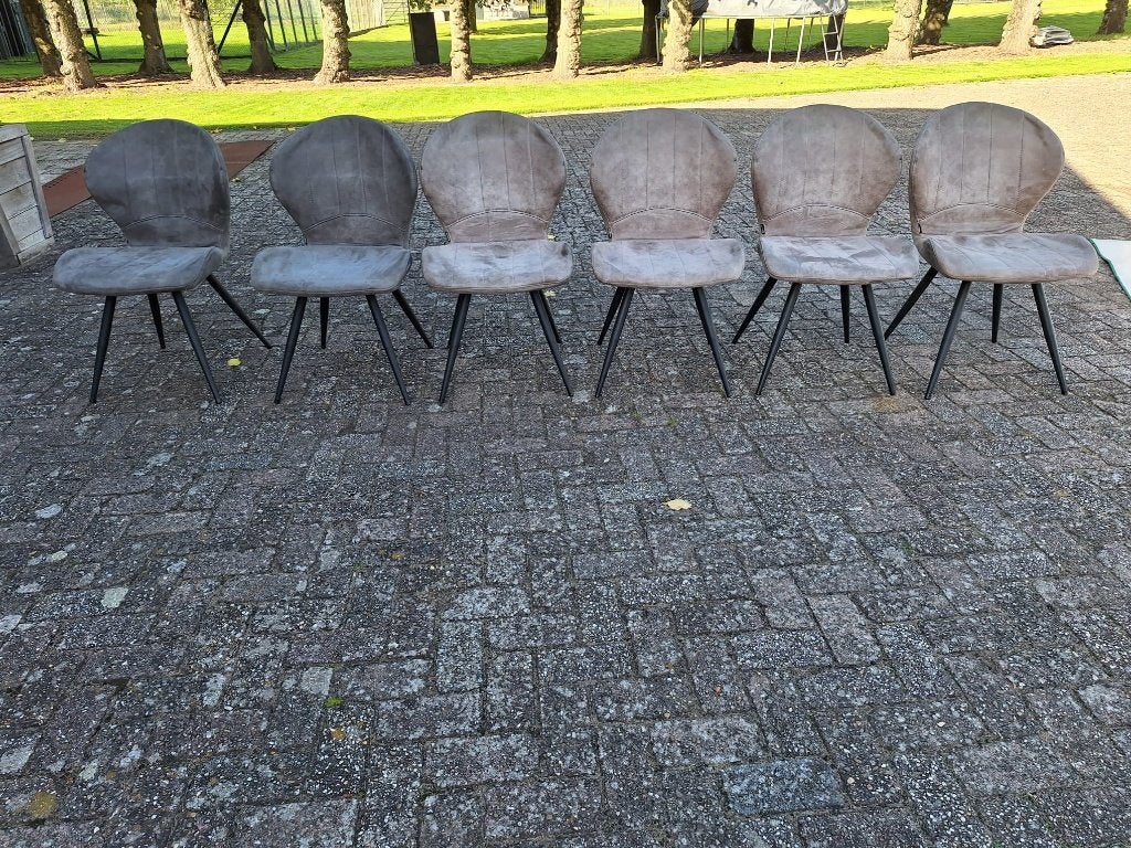 6 chaises de salle à manger taupe/chaises grises, 5 tabourets ou plus, Enlèvement ou Envoi, Utilisé, 60 à 90 cm