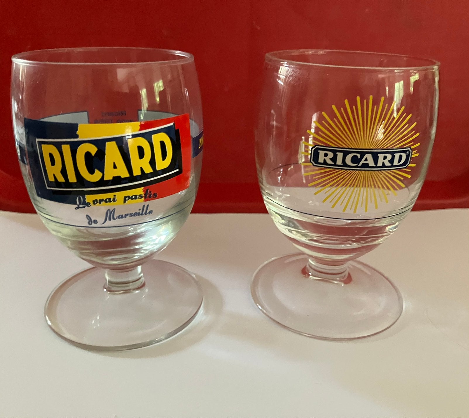 Set van twee Ricard-glazen, Verzamelen, Glas en Drinkglazen, Ophalen of Verzenden, Zo goed als nieuw
