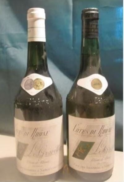 2x Le Gravillas Cotes du Rhone Villages Sablet - 1982/1985, Verzamelen, Frankrijk, Ophalen of Verzenden, Vol, Witte wijn