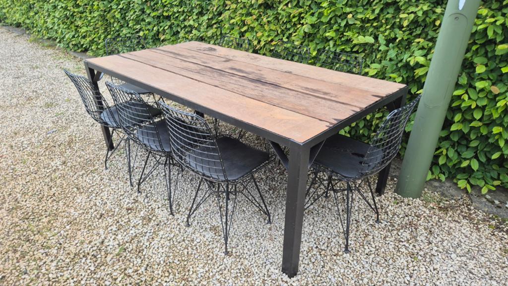Grande table de jardin solide + 8 chaises et plateau en bois, Jardin & Terrasse, Enlèvement, Rond, Bois