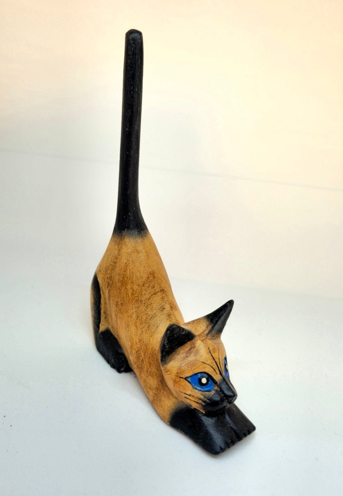 Houten Siamese Kat Beeldje / Ringhouder (Vintage look), Ophalen of Verzenden, Vintage, Handgeschilderd