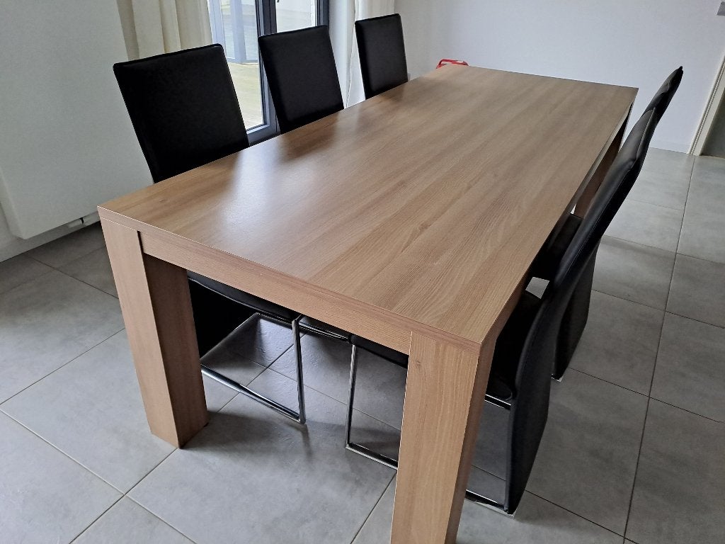 Eetkamertafel met 8 lederen stoelen, Huis en Inrichting, Tafels | Eettafels, Ophalen, Gebruikt, 200 cm of meer, 50 tot 100 cm