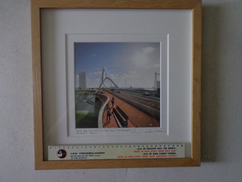 Stadsbrug De Oversteek in Nijmegen door Chris Poulissen, Ophalen of Verzenden, Foto, Overige technieken, Achter glas