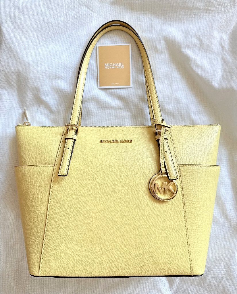 Michael Kors, groot Charlotte-model in leer j, Ophalen, Zo goed als nieuw, Geel, Handtas