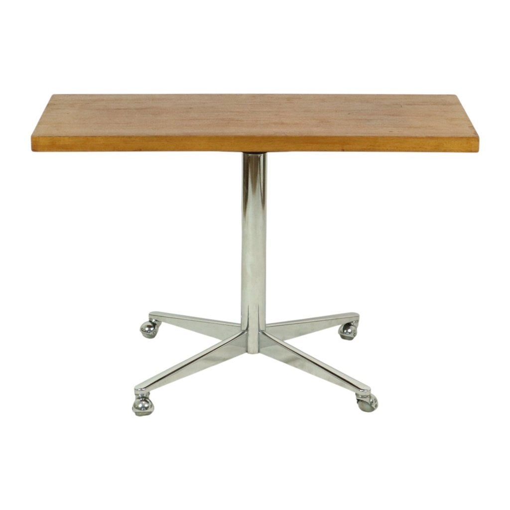 Vintage Salontafel Bijzettafel Houten Blad Chroom 90cm, Gebruikt, Nvtr, Nvt, 75 cm of meer