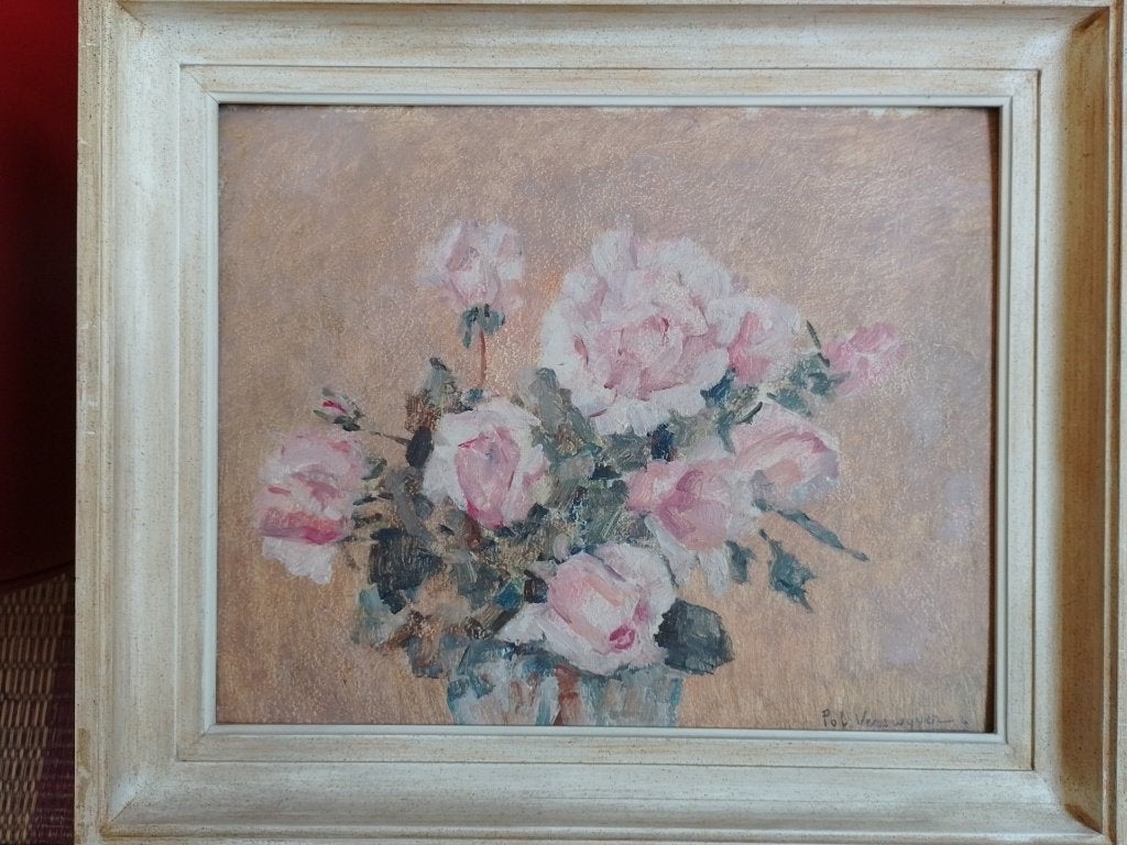 Pol Verswijver  Stilleven met rose rozen, Antiek en Kunst, Verzenden, Gesigneerd, Stilleven