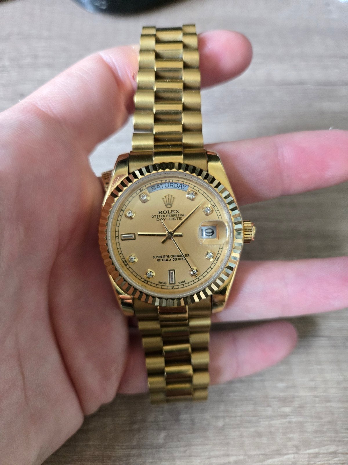 Rolex daydate 36 goud, Handtassen en Accessoires, Horloges | Heren, Ophalen, Goud, Goud, Rolex