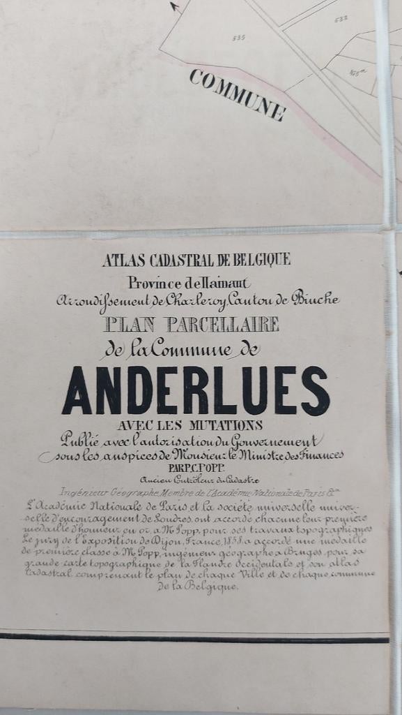 Carte cadastrale Popp d'Anderlues, Enlèvement ou Envoi