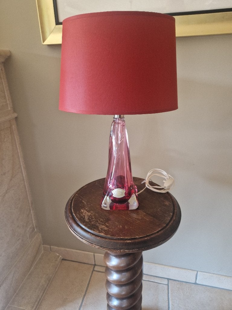 Vintage Belgische Val St Lambert Roze Kristallen Tafellamp, Antiek en Kunst, Ophalen of Verzenden