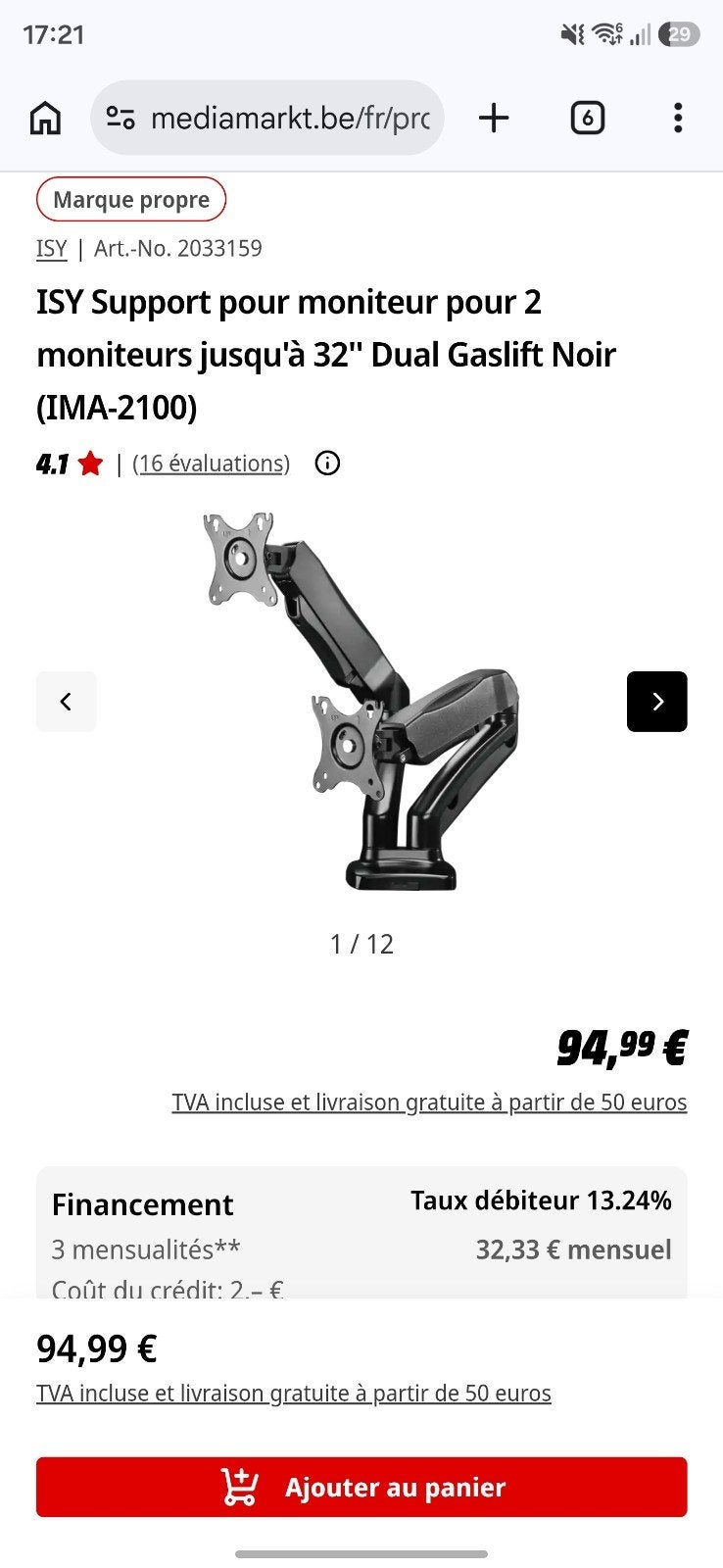 Bras support pour 2 écrans, Enlèvement