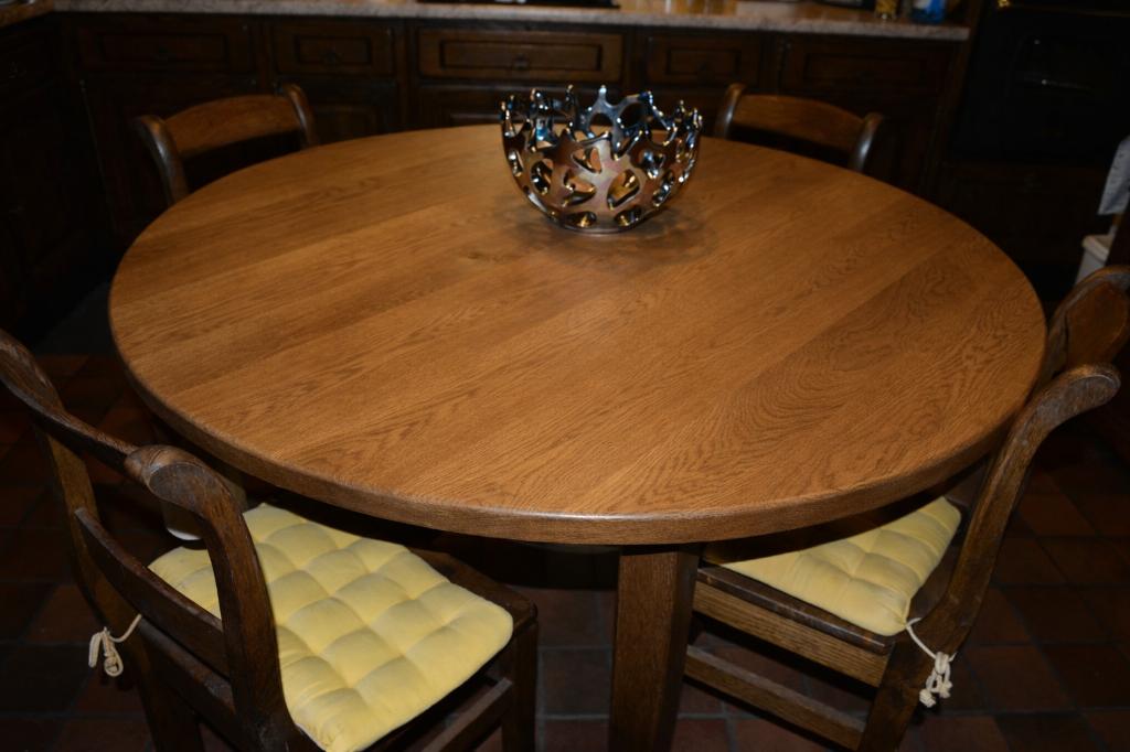 Antieke eiken ronde eettafel met 4 stoelen, Ophalen, Zo goed als nieuw, Vier personen, Eikenhout