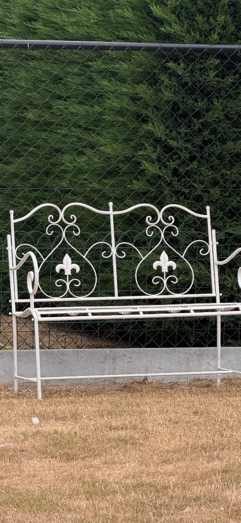 Metalen witte tuinbank, Tuin en Terras, Ophalen, Gebruikt, Metaal