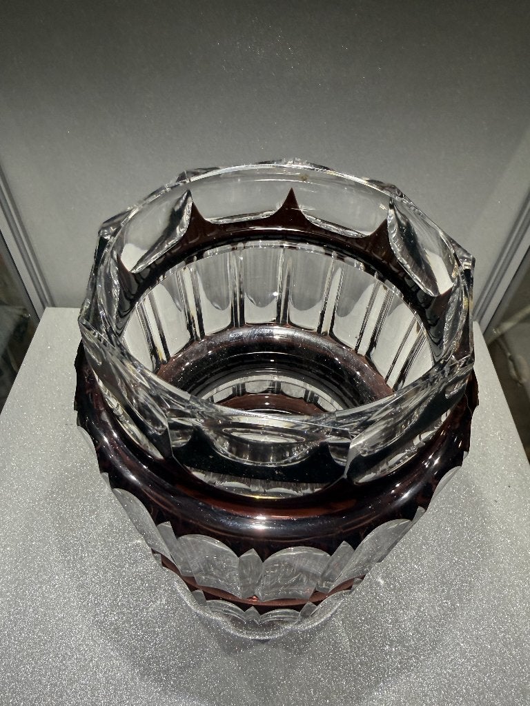 Val Saint Lambert amethistkleurige kristallen cachepot /vaas, Antiek en Kunst, Ophalen of Verzenden