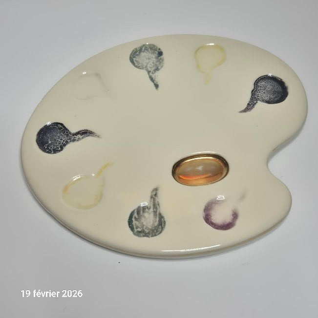 Ancienne palette de peinture en faïence, assiette à fromages, Antiquités & Art, Envoi
