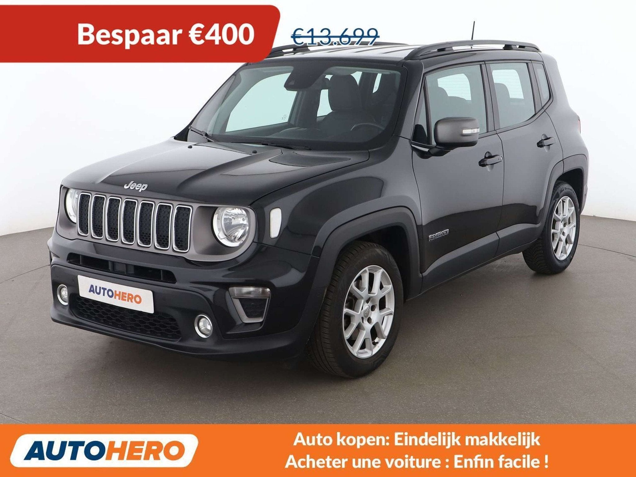 Jeep Renegade 1.3 TGDi Limited 4x2 (bj 2021, automaat), Auto's, Jeep, Gebruikt, Skiluik, Zwart, Leder