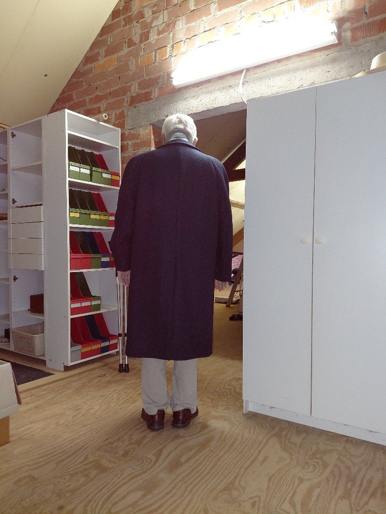 Heren winterjas scheerwol gevoerd met echt muskus bont, Ophalen, Maat 52/54 (L), Blauw, Louisoder