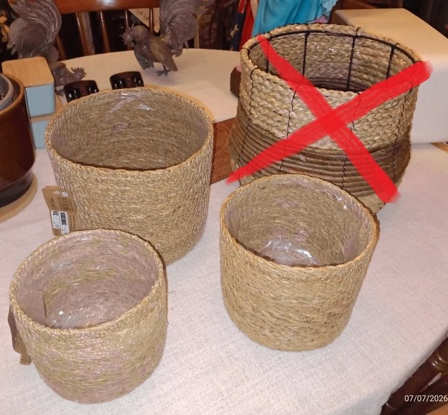 Serie van 3 potdekselmanden, Huis en Inrichting, Woonaccessoires | Schalen en Manden, Nieuw, Mand, Rond, Riet, Ophalen of Verzenden