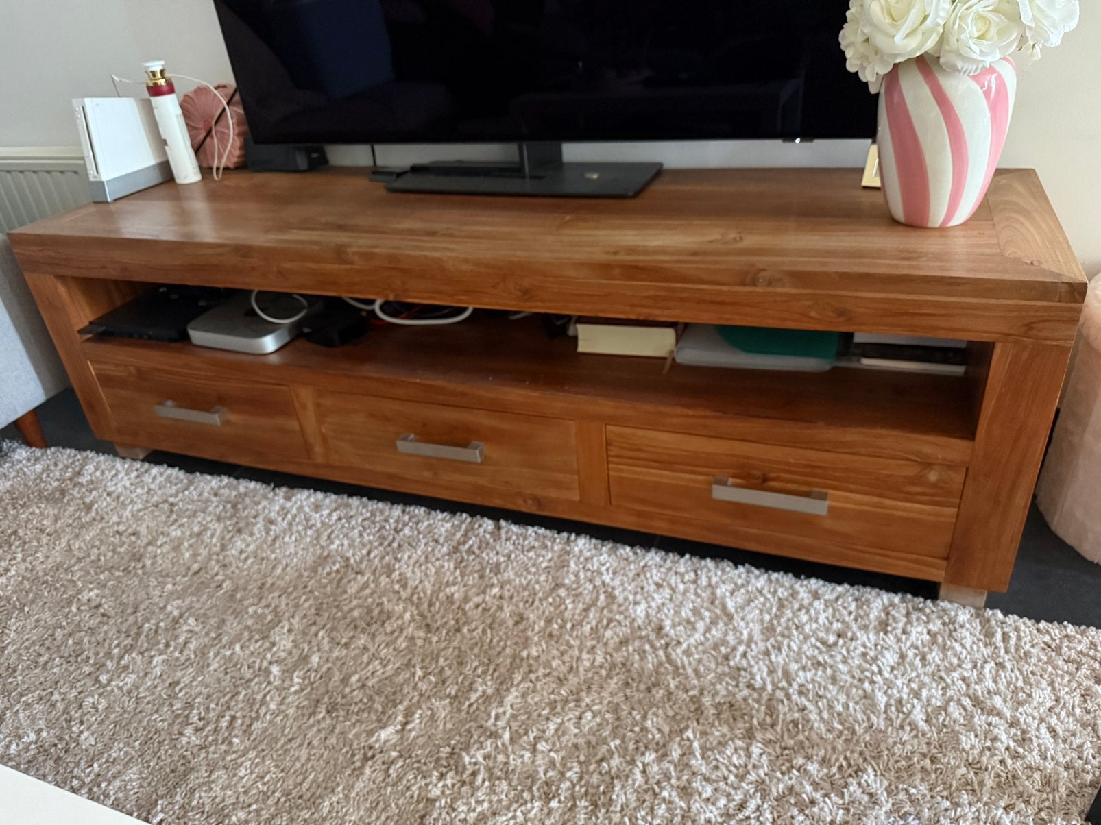 Massief Teak Houten TV Meubel, Ophalen, Gebruikt, 150 tot 200 cm, Teakhout