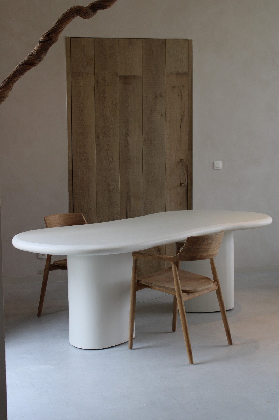 Witte organische mortex eettafel in zeer goede staat., Ophalen