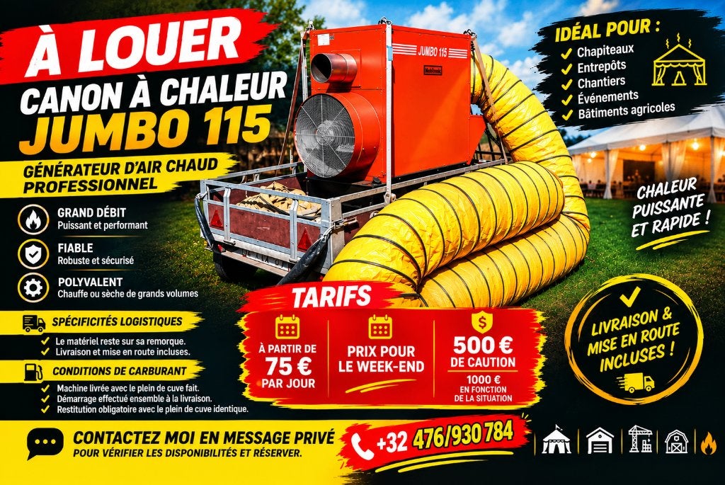 LOCATION JUMBO 115 CANON A CHALEUR EXTERIEUR, Enlèvement ou Envoi, Utilisé, 150 cm ou plus, 800 watts ou plus