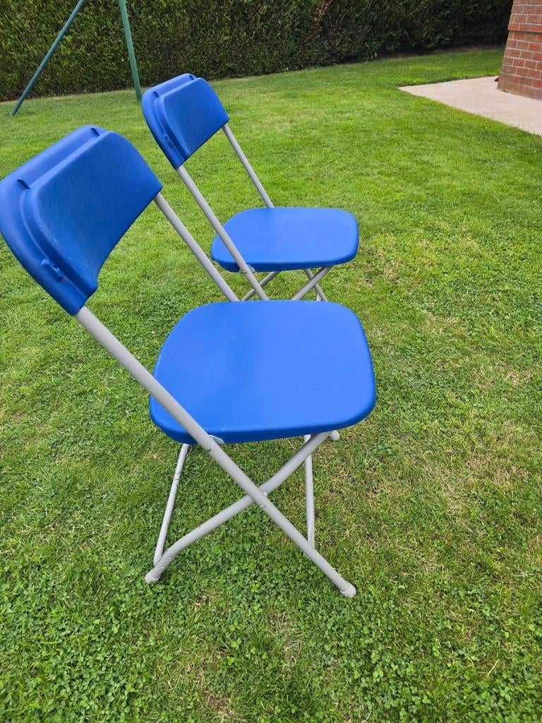 Deux chaises robuste pliantes bleues en métal et plastique, Enlèvement, Bleu, Métal, Deux