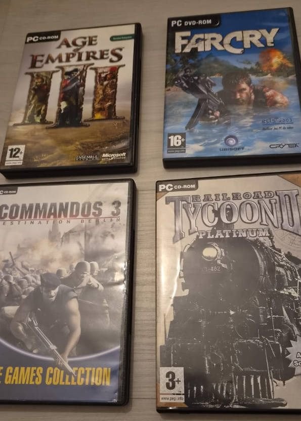 Age of empires 3 (Frans), Commandos 3, Farcry, Railroad Tyco, Enlèvement ou Envoi