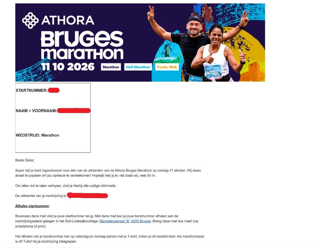 Ticket Brugge Marathon op 11/10, Ophalen, Nieuw, Hardlopen, Overige typen