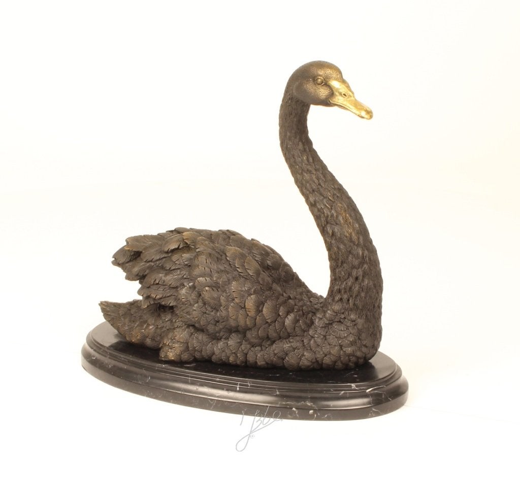 Élégante statue en bronze d'un cygne — Art  classique, Statue, Enlèvement ou Envoi, Brun, Art nouveau