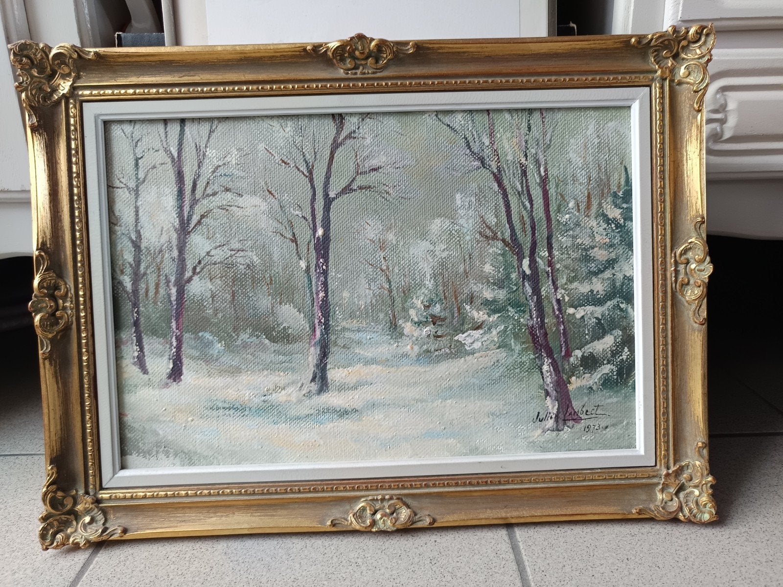 Peinture à l'huile Julien Lambert Paysage hivernal des Arden, Antiquités & Art, Enlèvement