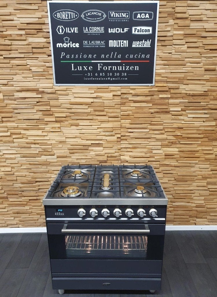 🔥Boretti Fornuis 80cm antraciet en rvs GASOVEN 5 pits, Gaz, Classe énergétique A ou plus économe, Comme neuf, Enlèvement